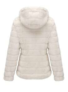 Women Faux Fur Coat Fleece Fuzzy Hooded Fluffy Shearling Sherpa-Lined Jacket - Màu be - Xem 3