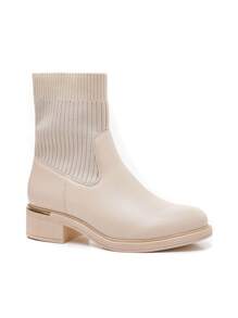 Beige Ankle Boots With Ribbed Elastic Upper – Modern Comfort And Minimalist Style - Beige - View 3