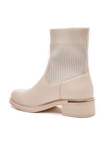 Beige Ankle Boots With Ribbed Elastic Upper – Modern Comfort And Minimalist Style - Beige - View 5