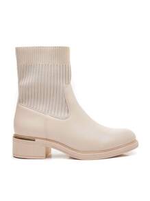 Beige Ankle Boots With Ribbed Elastic Upper – Modern Comfort And Minimalist Style - Beige - View 4