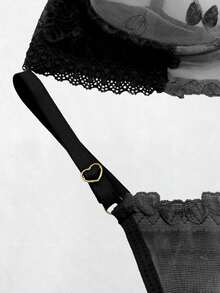 Sexy Hearts Bra Set Without Padding - 黑色 - 查看 3