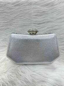 Glittery Pearl Party Bag Crossbody Strap With Wallet Closure With Chain Strap Removable Chain Hand Strap Studded With Stones - 銀色 - 查看 6