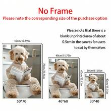 1 件幽默 Goldendoodle On Toilet 帆布印刷品 - 装饰艺术、现代、经典风格动物印刷带框墙壁艺术，适用于浴室、家庭办公室、客厅装饰 - 有趣的室内/室外木质框架动物阅读报纸壁挂装饰，适合所有季节 - 彩色 - 查看 2