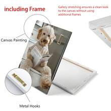 1 件幽默 Goldendoodle On Toilet 帆布印刷品 - 装饰艺术、现代、经典风格动物印刷带框墙壁艺术，适用于浴室、家庭办公室、客厅装饰 - 有趣的室内/室外木质框架动物阅读报纸壁挂装饰，适合所有季节 - 彩色 - 查看 9