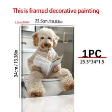 1 件幽默 Goldendoodle On Toilet 帆布印刷品 - 装饰艺术、现代、经典风格动物印刷带框墙壁艺术，适用于浴室、家庭办公室、客厅装饰 - 有趣的室内/室外木质框架动物阅读报纸壁挂装饰，适合所有季节 - 彩色 - 查看 3