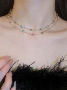 1 pieza Collar colgante de luna y corazón con circonita cúbica microincustrada chapado en oro de 18k, para hombres y mujeres, cadena de garras con gota de agua de lujo con rhinestones soldados, perfecto para bodas y compromisos