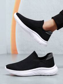 1 Pair Loose Fit Casual Sports Shoes For Women, Couples Elastic Knit Sneakers, Lightweight & Breathable Walking Shoes For Women