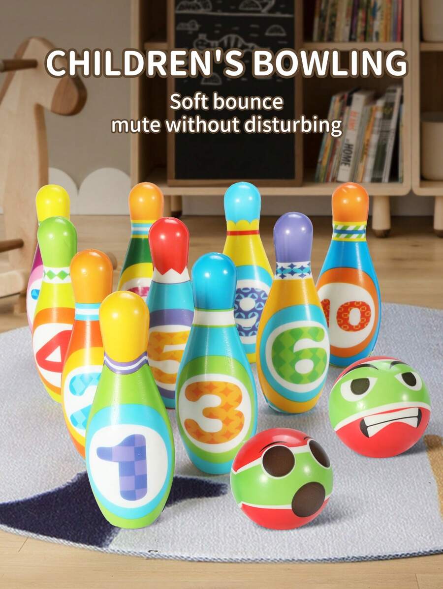 儿童保龄球套装，适合男孩和女孩的益智互动玩具 - 彩色 - 查看 1