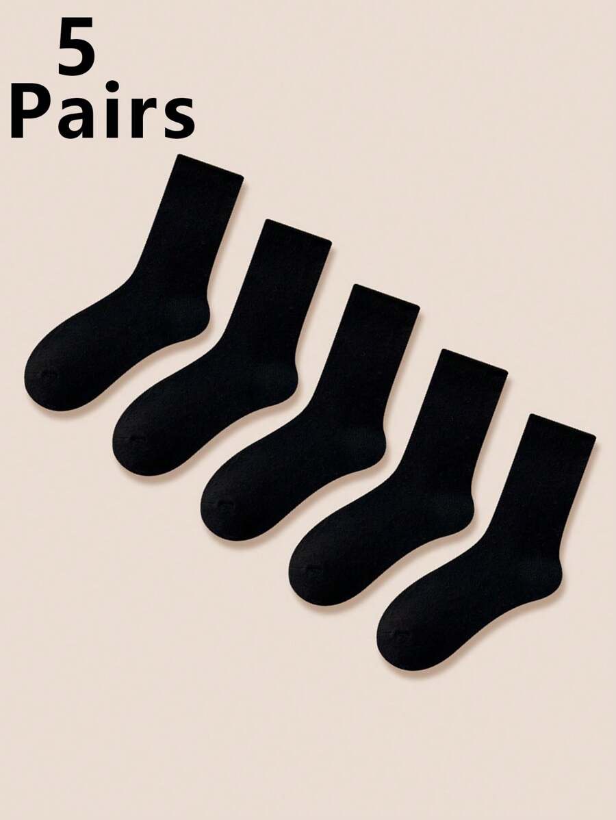 1/5 Pairs Solid Color Versatile Fashion Women Breathable Moisture-Wicking Mid-Calf Socks, Loose Top Summer & Autumn