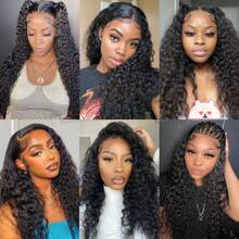 6x4 Glueless Wig Pre Cut Transparent Lace Deep Wave Human Hair Wig Pre Plucked For Beginners 180 Density Deep Curly Lace Front Wig Human Hair 3 Second To Wear Curly Wig 22 Inch - Natural Black - 查看 7