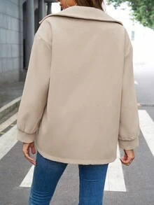 Women's Fashionable Thick Two-Sided Collar Cardigan Jacket, Autumn & Winter - Khaki - View 2