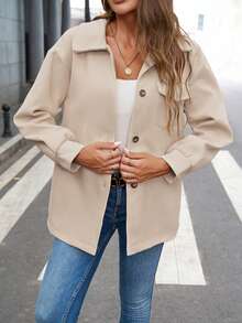 Women's Fashionable Thick Two-Sided Collar Cardigan Jacket, Autumn & Winter - Khaki - View 5