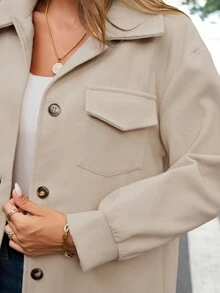 Women's Fashionable Thick Two-Sided Collar Cardigan Jacket, Autumn & Winter - Khaki - View 8