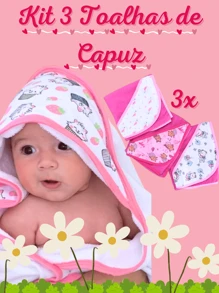 Kit 3 Baby Bath Towels With Hood In 100% Cotton Mesh For Newborns And Children - Trắng/Hồng bong bóng - Xem 5