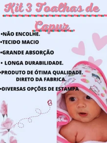 Kit 3 Baby Bath Towels With Hood In 100% Cotton Mesh For Newborns And Children - Trắng/Hồng bong bóng - Xem 4