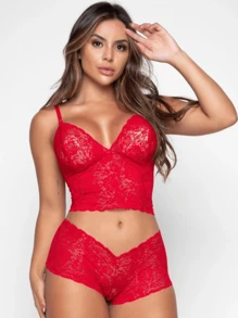 Lace Lingerie Set Waiting For Husband Bra Without Pad Sexy Panties Bra Cropped Top - Nhiều màu - Xem 4