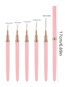 Nail Art Liner Brushes, 5Pcs Painting Nail Art Brush 5pcs/Set Plastic Handle Nail Dotting Drawing Tool For Long Lines, Fine Drawing Sizes 6/9/11/15/25mm(Pink Gold) Painting Design Tools Nail Fine Drawing Pen