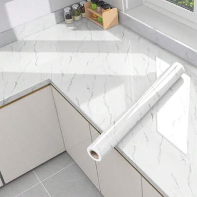 1 件白色大理石纹理防水自粘贴纸，防油，易于清洁厨房橱柜台面后挡板接触纸，翻新贴纸剥离墙板，墙纸，壁纸，春季装饰物品刷新你的家，节日装饰贴纸礼物生日毕业