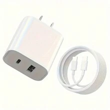带电缆的 USBC 壁式充电器，双端口 iPhone 充电器 20WPD+OC3.0 电源适配器快速充电块插头和电缆适用于 iPhone14/14 Pro/14 Pro Max/13/12/11/Pro Max/XS/XR/X/Air Pods 等 - 白色 - 查看 1