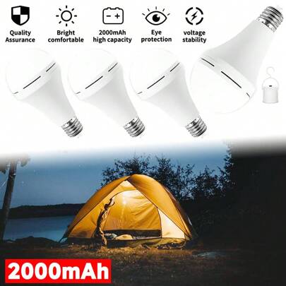 4PACK Rechargeable Emergency Light Bulb Battery Operated Light Bulbs LED Dimmable 6000K Soft White 12W E27/E26 1200mAh For Home Power Outage Hurricane Camping Reading