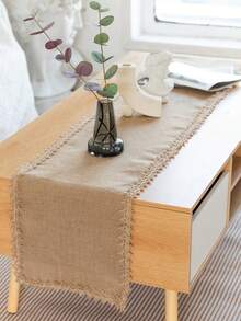 1 pièce Chemin de table en jute rétro, pour restaurant, fête, rassemblement, couverture de table à manger de vacances, décoration d'hôtel, auberge - Kaki - Voir 9