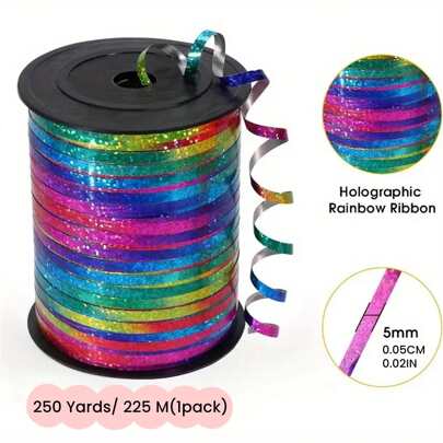 1 Roll, 250 Yard Rainbow Curling Ribbon For Gift Wrapping, Balloon String, Wedding, Birthday, - Metallic Shiny " Ribbon For Bouquets And Flower Wrapping Paper,