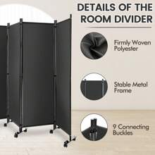 4 Panel Room Divider On Wheels Rolling Privacy Screens Portable Freestanding Grey - Grey - View 5
