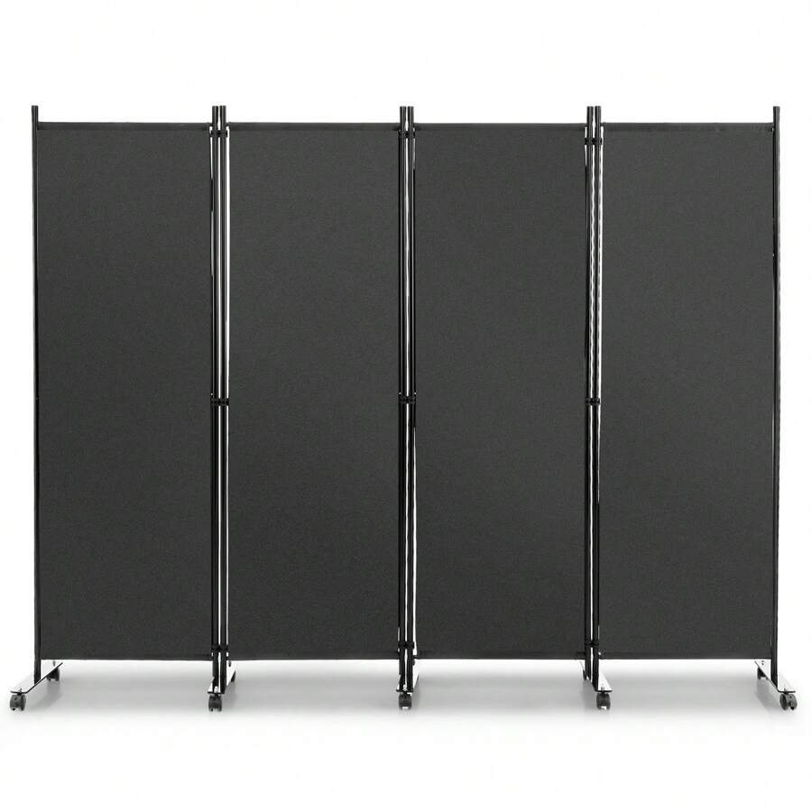 4 Panel Room Divider On Wheels Rolling Privacy Screens Portable Freestanding Grey - Grey - View 1