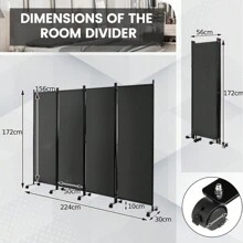 4 Panel Room Divider On Wheels Rolling Privacy Screens Portable Freestanding Grey - Grey - View 2