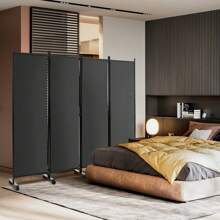 4 Panel Room Divider On Wheels Rolling Privacy Screens Portable Freestanding Grey - Grey - View 3