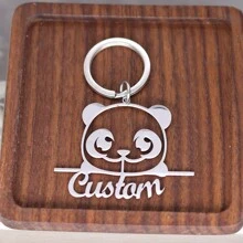 1 件定制不锈钢名字钥匙扣个性化动物熊猫吊坠钥匙扣男女铭牌钥匙圈珠宝礼物
