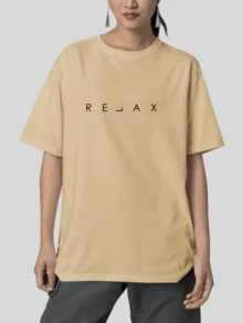 Oversized Streetwear T-Shirt Relaxed Print 100% Cotton - Màu be - Xem 2