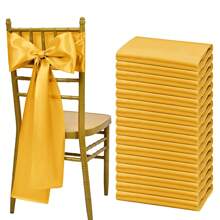 Showgeous 60 PCS Satin Chair Sashes Bows Decoration Chair Cover Chair Sash Ties For Banquet Party Baby Shower Event Decorations (7 X 108 Inch) - 金色 - 查看 1