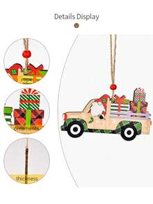 1 pieza Adorno de coche de Navidad pintado de madera, decoración con patrón de Santa Claus y muñeco de nieve, adornos de coche de madera con Santa y cuadros a cuadros, perfectos para fiestas y eventos de vacaciones, mejor regalo - Multicolor - Ver 7