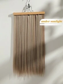 22" Black Brown With Golden Highlights Straight Hair Extension Clip-In, Suitable For Women, Golden Fluffy Red Brown Wavy Synthetic Hair Extension Clip-In Silver Dark Brown Hair Extension Clip-In - Brown Ombre - View 6