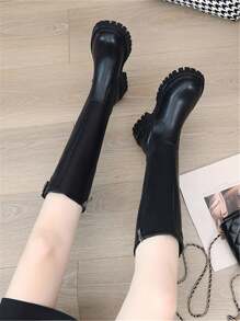 Ghete de călărie înalte, negre, mărimea 43, pentru femei, talpă groasă, curea cu cataramă, cizme peste genunchi, croială slim, toamnă/iarnă - Negru - Vizualizare 3