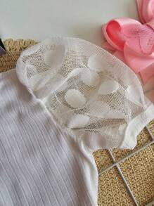 Bory Girls' Set With Tulle Sleeves And Leather Shorts Summer - trắng - Xem 2