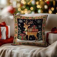 1 vỏ gối trang trí Giáng sinh hình con nai ren cổ điển có quà tặng, 45*45CM nhung mềm màu đào in một mặt, dùng cho tiệc trang trí trong nhà, vỏ gối quà tặng - Nhiều màu - Xem 6