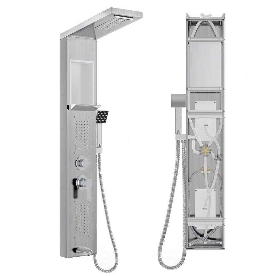 Froadp Stainless Steel Shower Panel 5 Functions Shower Column Rain Shower Waterfall Shower Massage Nozzles Hand Shower Shower Faucet Complete Kit - 銀色 - 查看 1