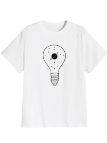 Planet In The Lamp Printed T-Shirt For Men 100% Cotton Soft Unisex T-Shirt - 白色 - 查看 1