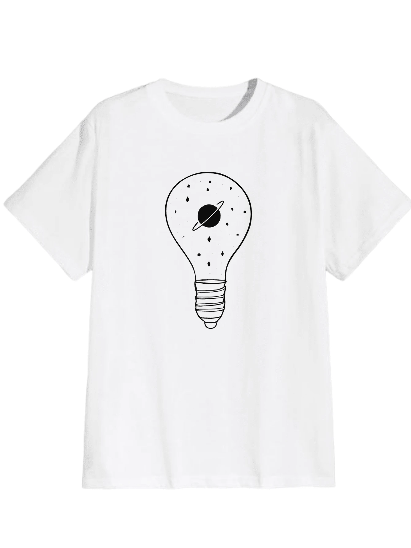 Planet In The Lamp Printed T-Shirt For Men 100% Cotton Soft Unisex T-Shirt - 白色 - 查看 1
