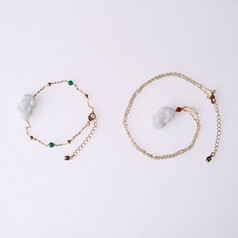 1 set Pulsera y colgante de Pixiu de jade de grado natural A