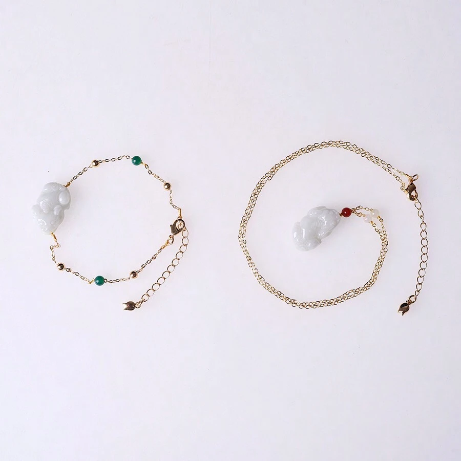 1set Natural Grade A  Jade Pixiu Bracelet And Pendant - Natural a Grade Jadeite - View 1