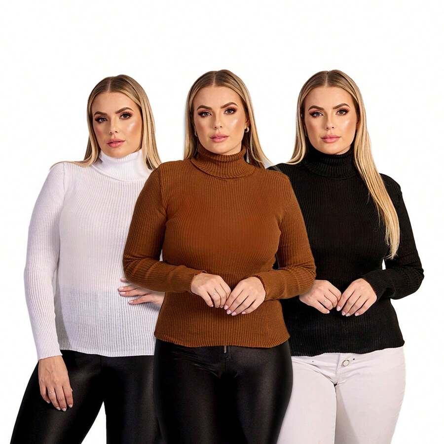 Cacharrel Women's 3-Piece Ribbed Trio Second Skin Set - 黑-白-焦糖色 - 查看 1