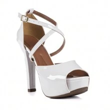 Super Comfort Thin Heel Platform Sandal Women's High Heel Sandal - Sơn trắng - Xem 3