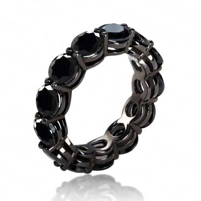 1 pièce Bague de mariage pour femme en zirconium noir 13*0,5 carat AAAAA+, bague éternité en argent sterling 925 plaqué or blanc 18 carats, design de niche unique, symbolisant un cadeau d'anniversaire éternel