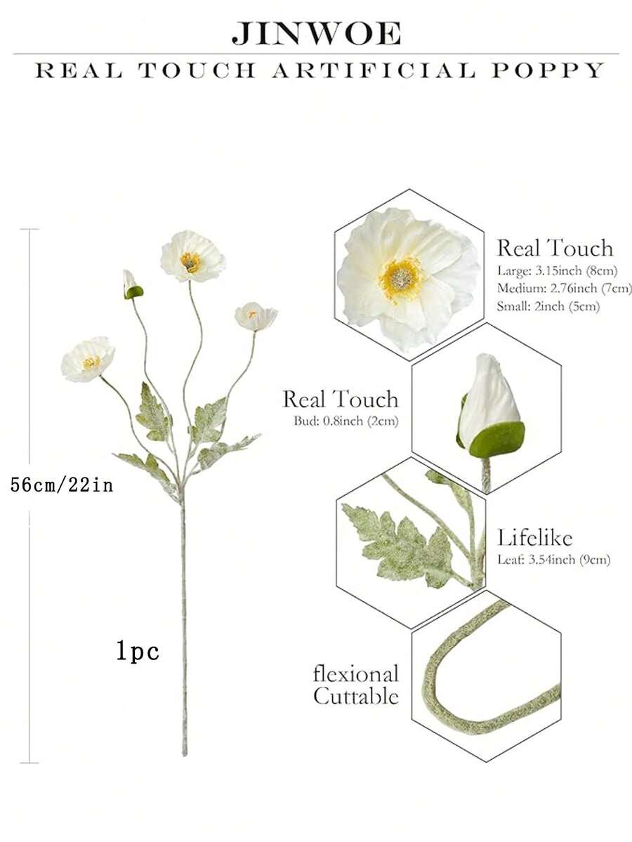 1pc/3pcs Artificial Poppy Flower, Lifelike Fake Plants And Flowers