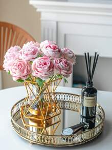 Jarrón de flores artificiales de lujo, maceta, centro de mesa, maceta para plantas, jarrones para flores, decoración del hogar para sala de estar, mesa de café, entrada, mesa de comedor, regalos de cumpleaños, graduación, decoración de habitación, jarrón de vidrio - Dorado - Ver 4