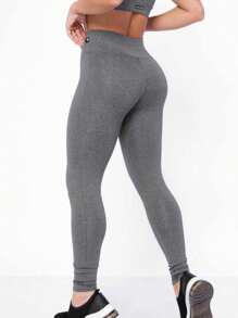 BASIC BLACK PLUSH LEGGINGS, WOMEN'S FLANNEL LEGGINGS, HIGH WAIST, IDEAL FOR PILATES, GYM, SPORTS GYMNASTICS - Xám - Xem 2
