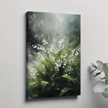 1Pc Framed Canvas Wall Art Poster Lily Of The Vally Wall Art Print Spring Flower Artwork  Country Art Print Woodland Flower Painting White Flower Poster - 黑色 - 查看 1